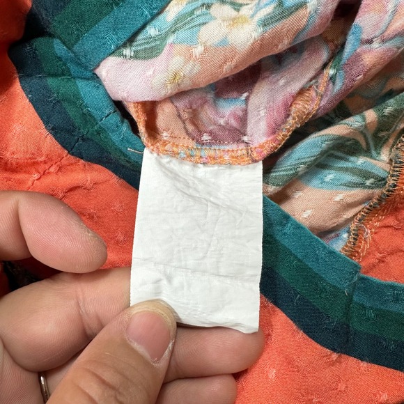 FARM Rio for‎ Anthropologie Orange Floral Kimono Sleeve Romper Shorts Size S - Picture 5 of 10